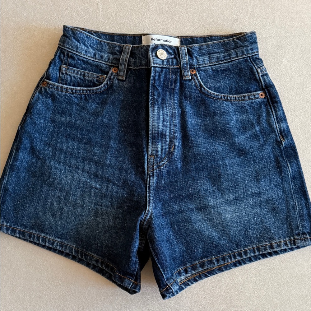 Reformation Dark Blue Jean Shorts